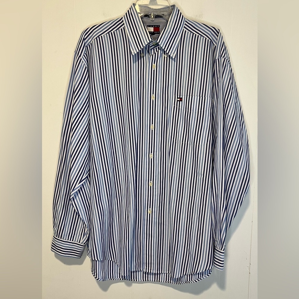 Tommy Hilfiger Long Sleeve Striped Button Down Mens Shirt 37